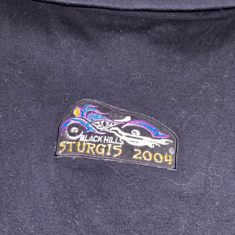 Upcycled Y2K Black Hills Sturgis 2004 Motorcycle Flames Tank Top Off Shoulder L - Picture 2 of 7